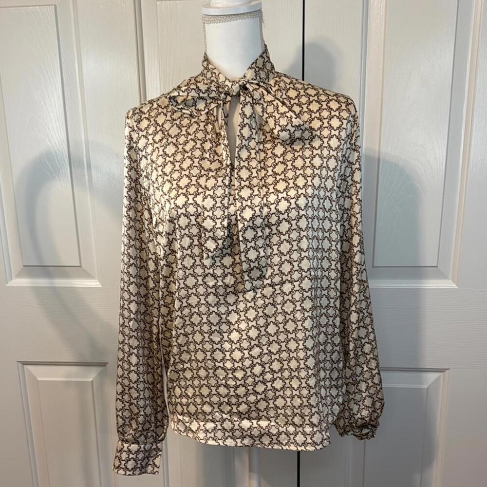 SHEIN Elegant Patterned Blouse with Tie Neck